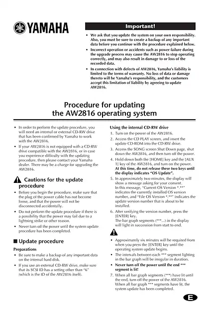 yamaha雅马哈AW2816 Updating the Operating System